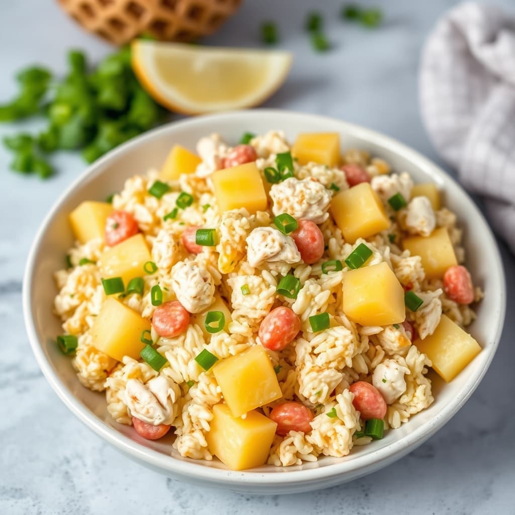 Ris-, ananas- og kyllingsalat