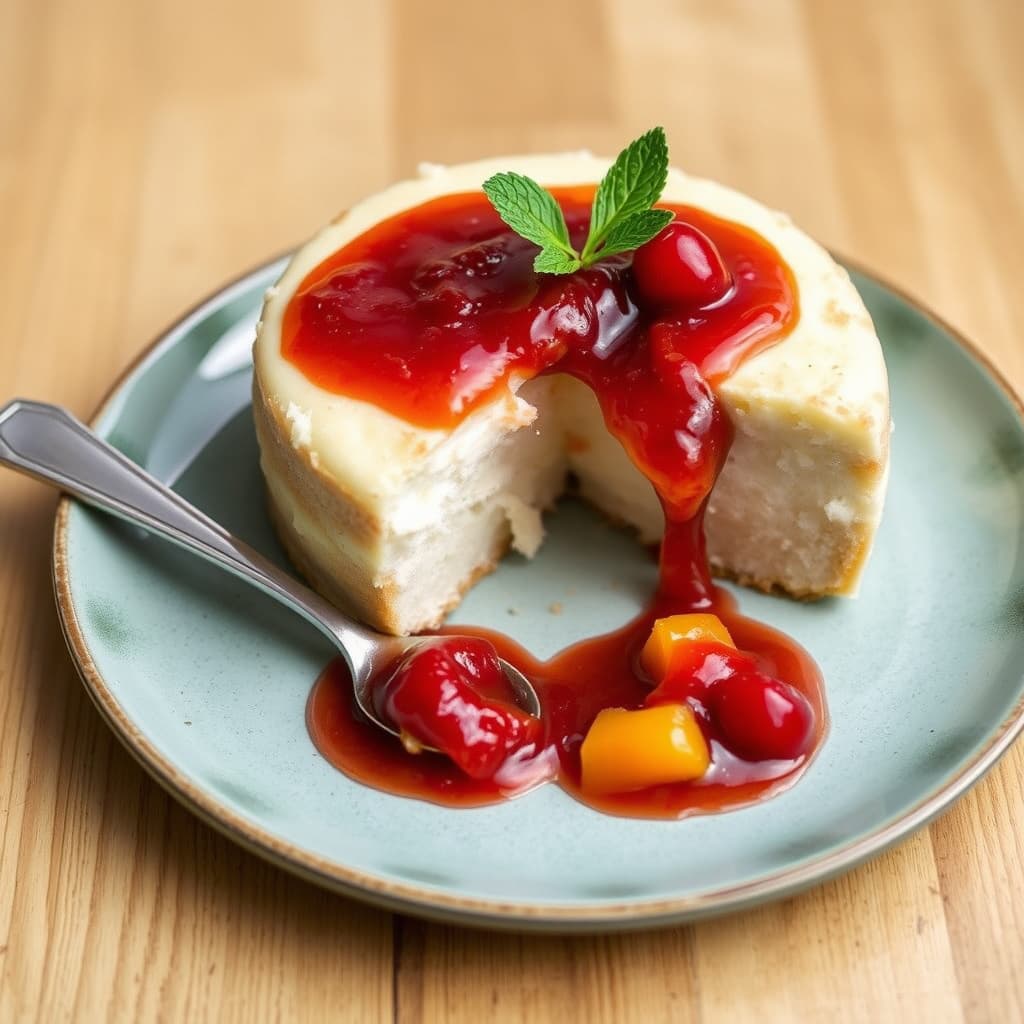 Riskremkake med kirsebær- og aprikoskompott