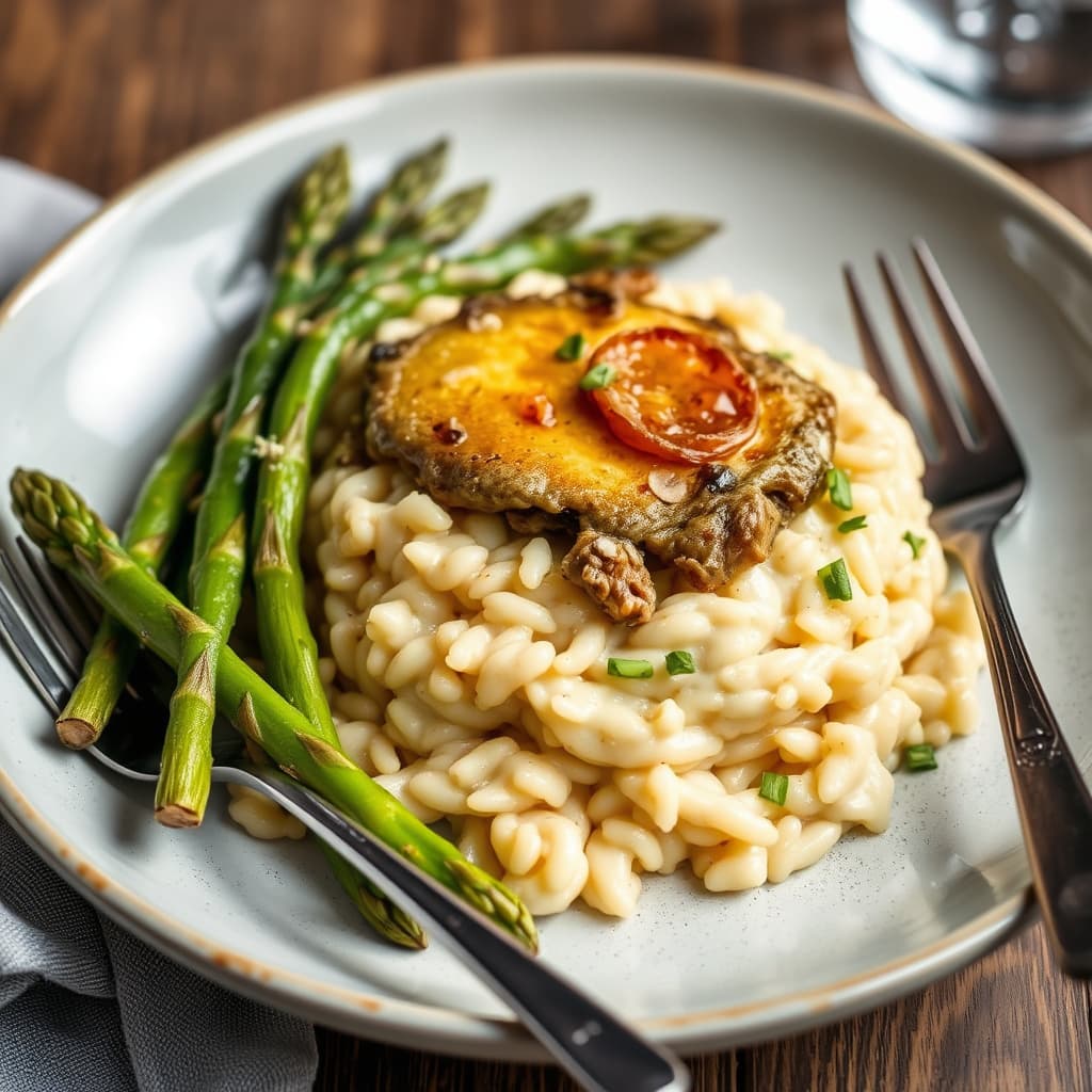 Risotto med asparges og ragu av moreller