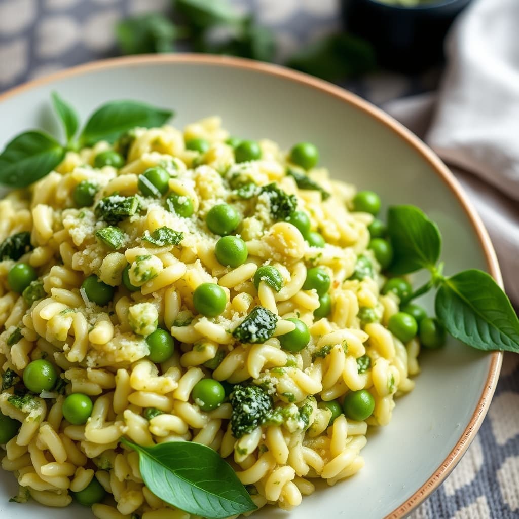 Risotto med pesto og erter