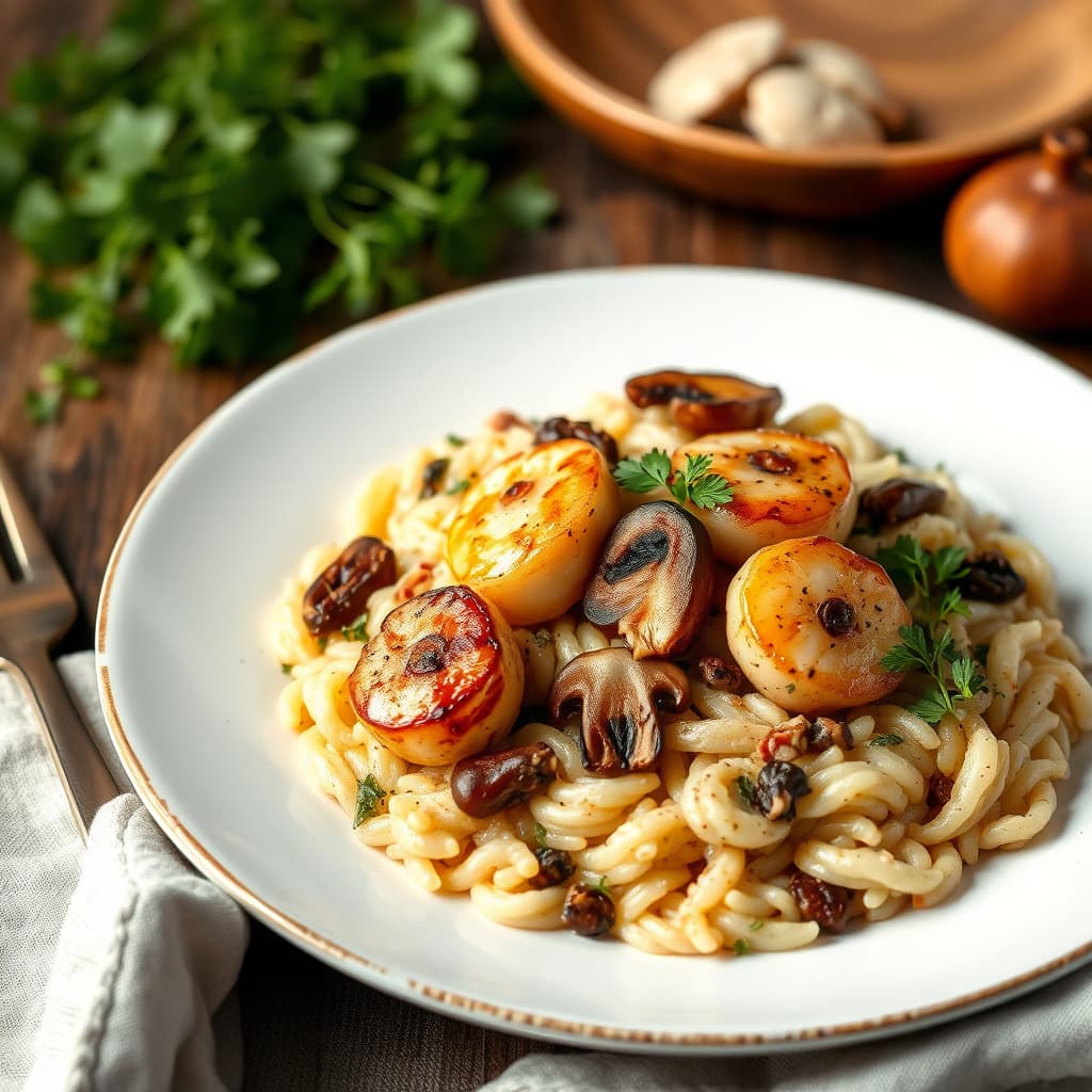 Risotto med ville sopp og kamskjell