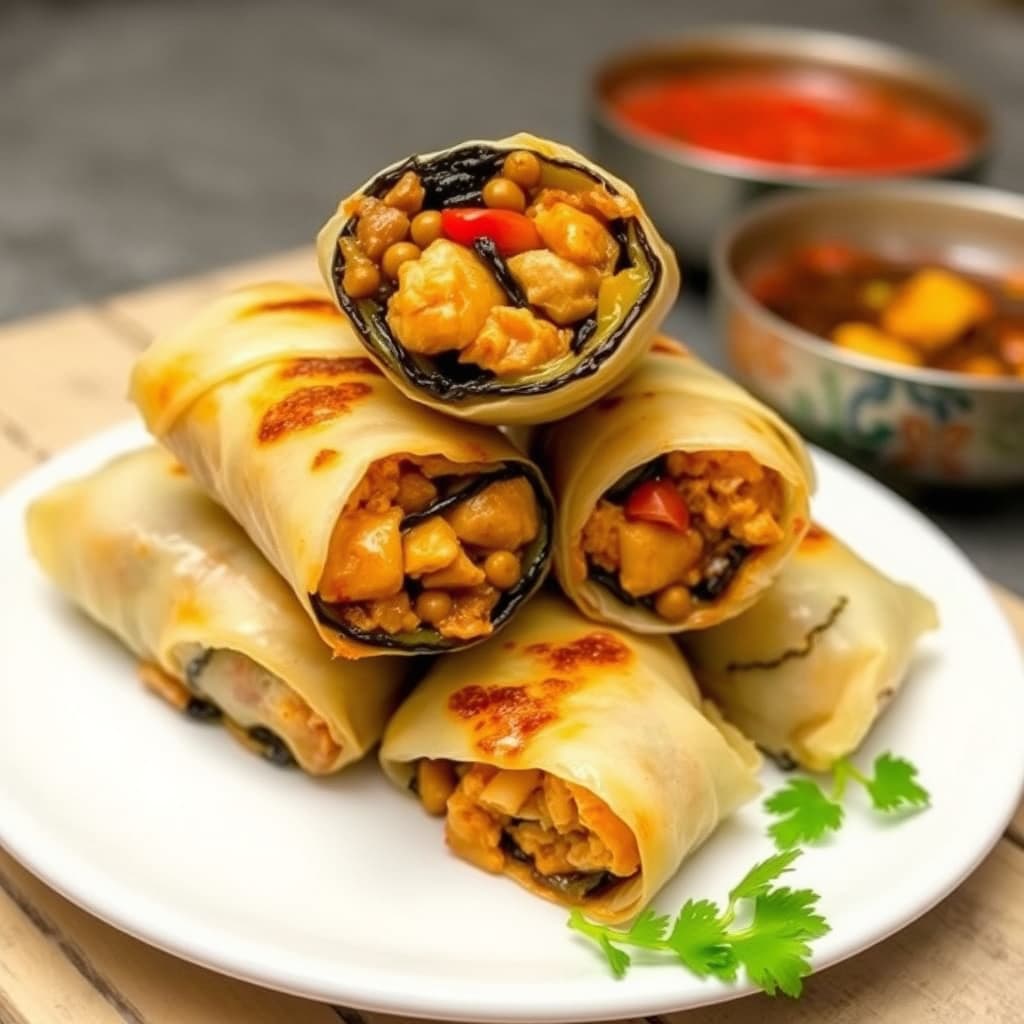 Ristede aubergine- og chilifylte ruller