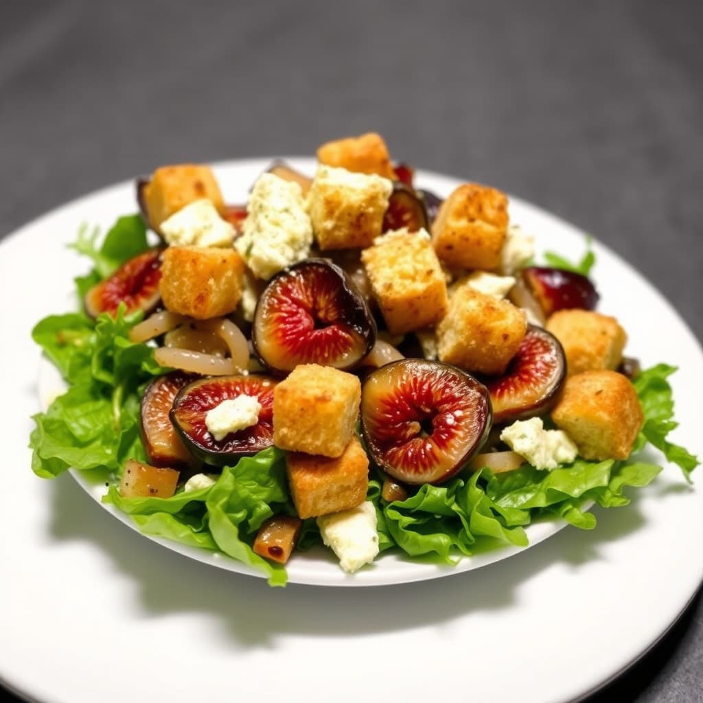 Ristede fiken og løk med gorgonzolakrutonger