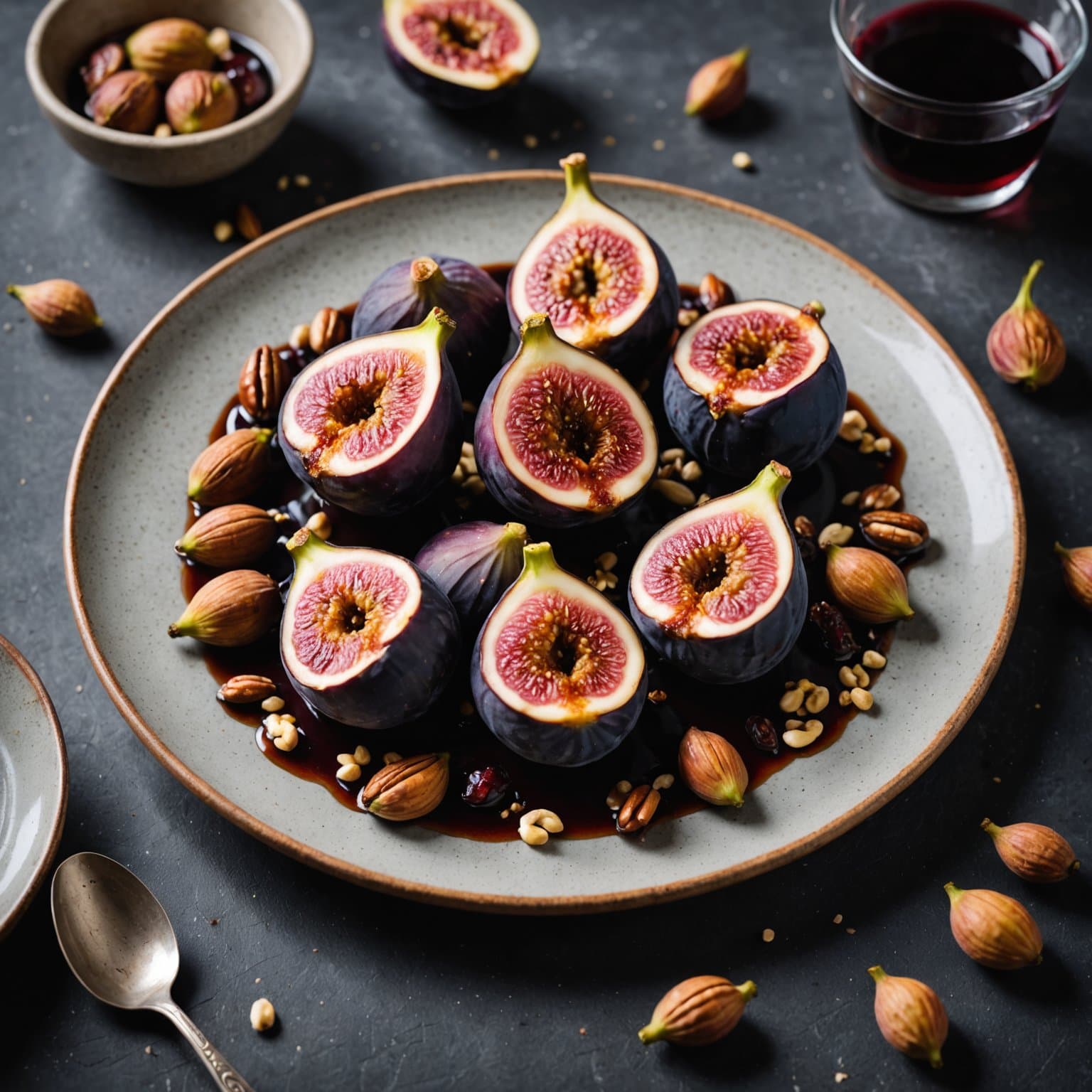 Ristede fiken og nøtter med portvinsreduksjon