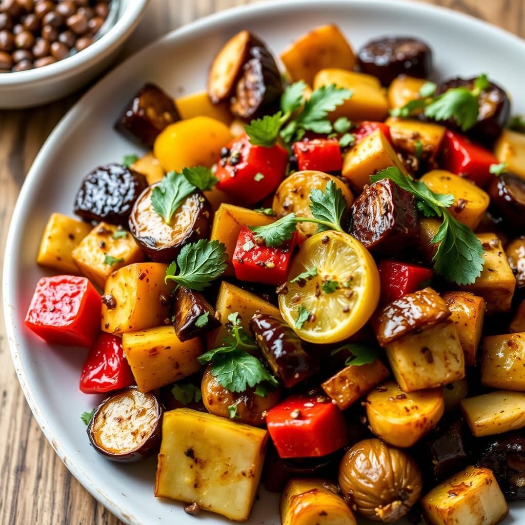 Ristede grønnsaker med balsamico- og sitronvinaigrette