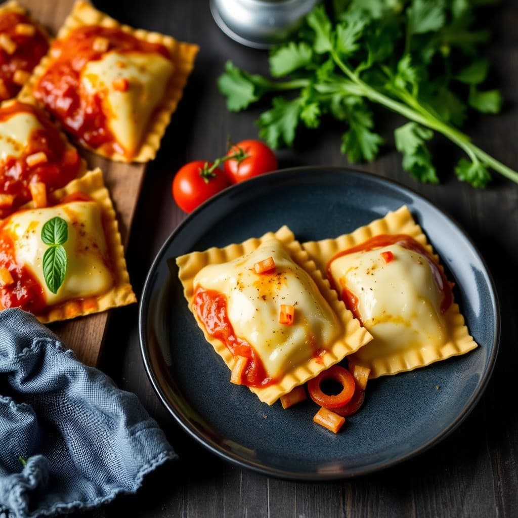 Ristede ostefylte ravioli