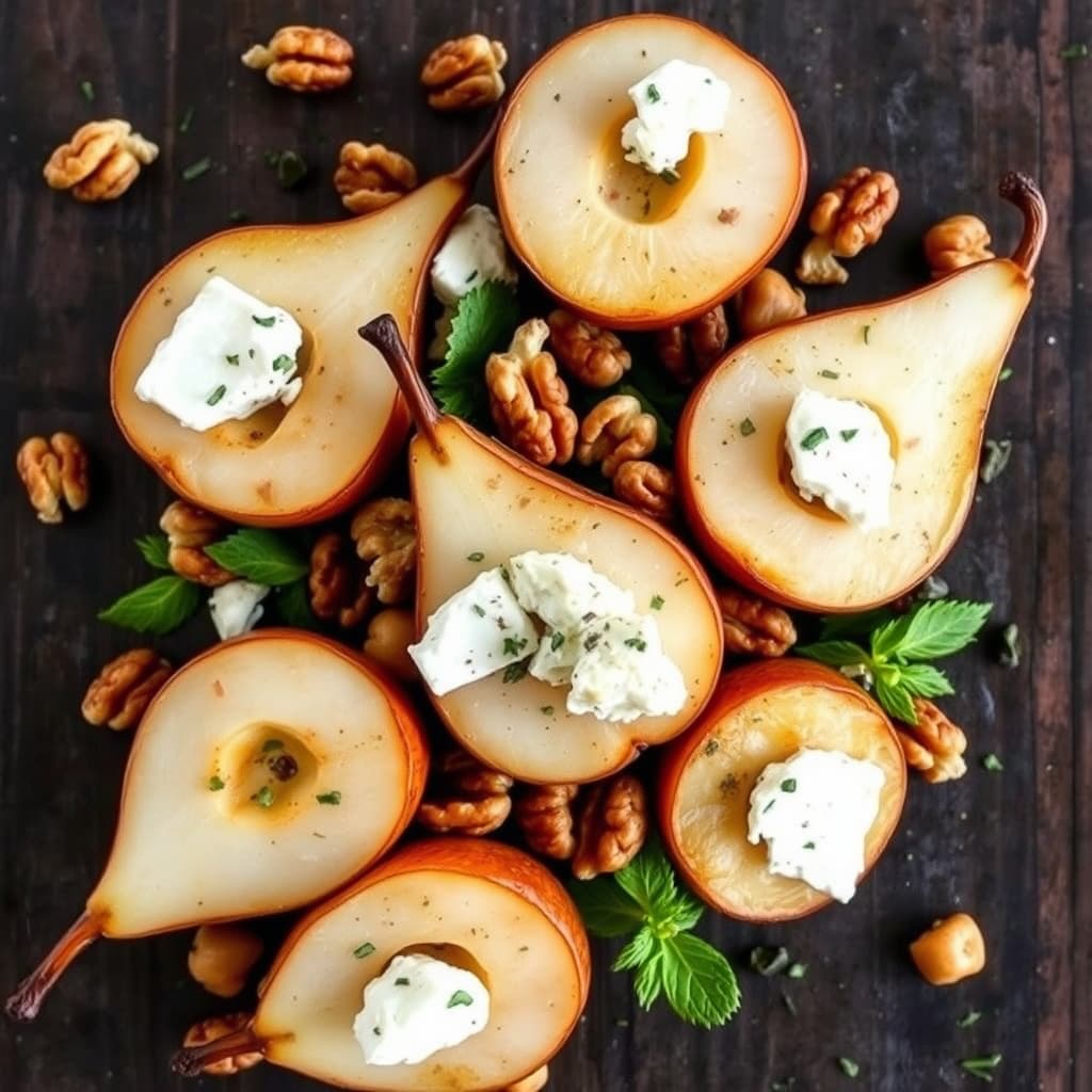 Ristede pærer med blåmuggost og valnøtter