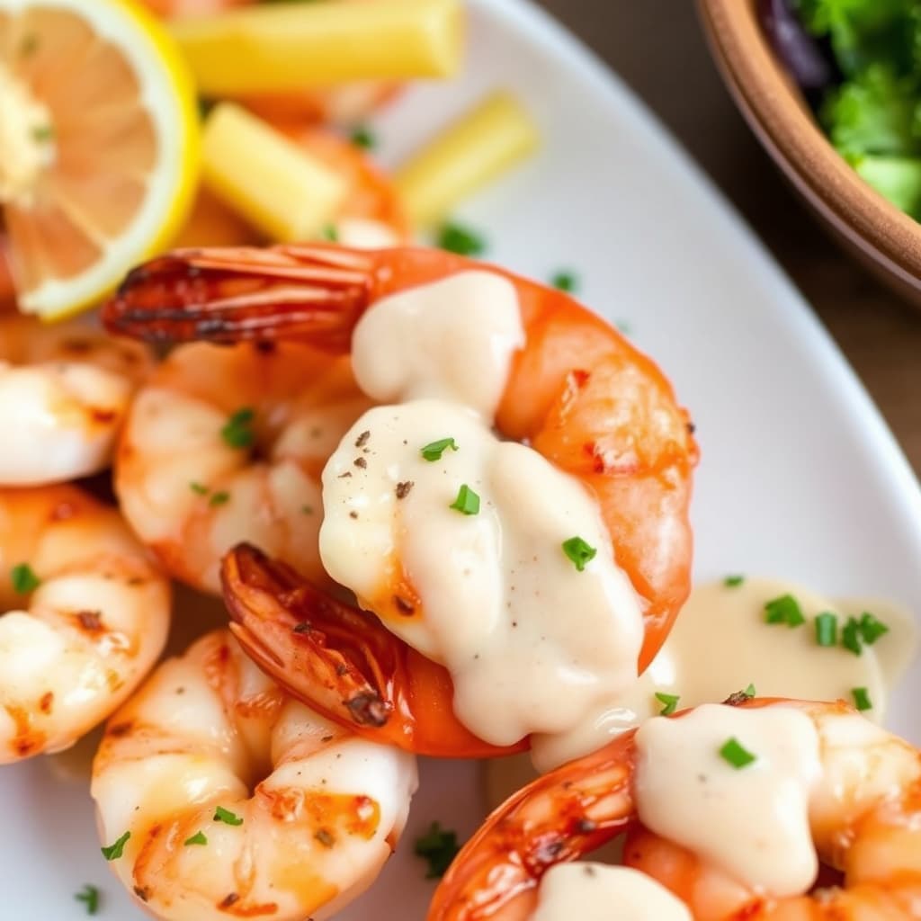 Ristede reker med Thousand Island-dressing