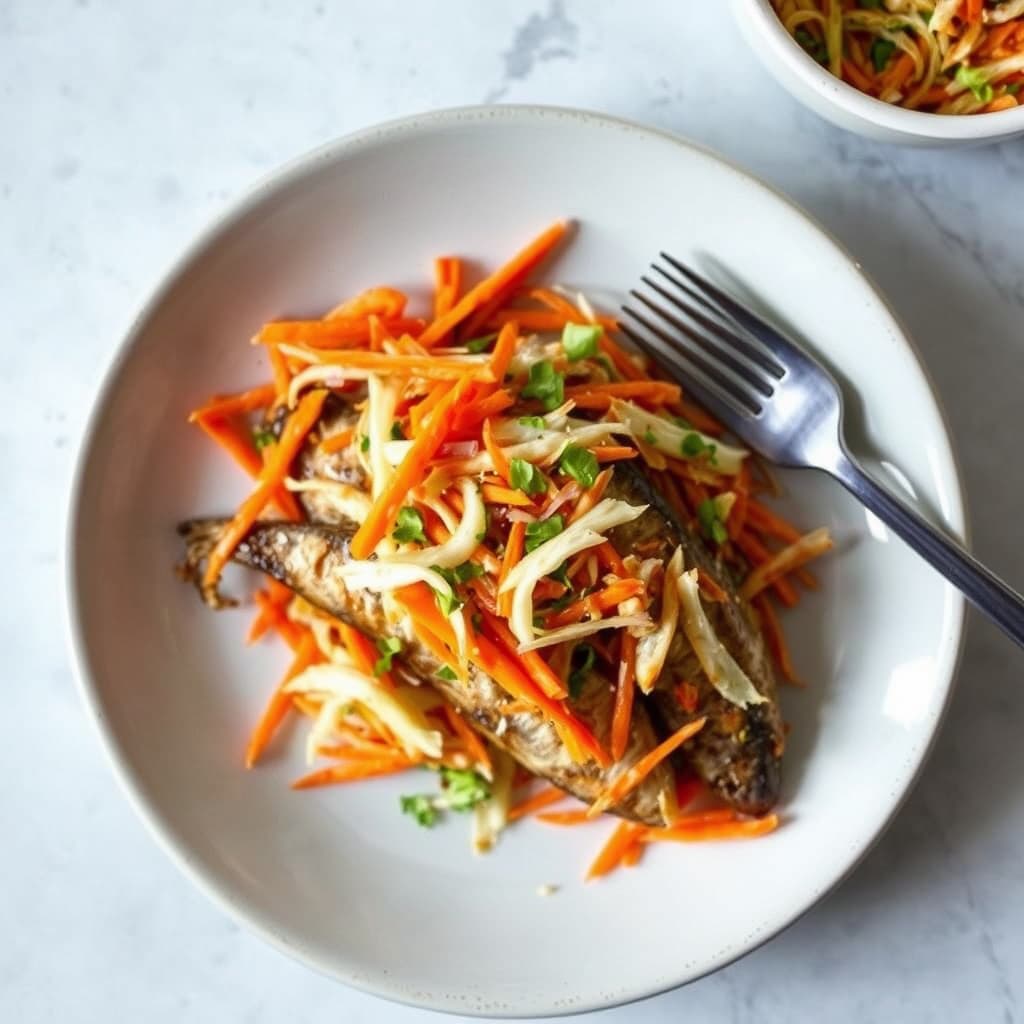 Ristede sardiner med gulrot- og fennelslaw