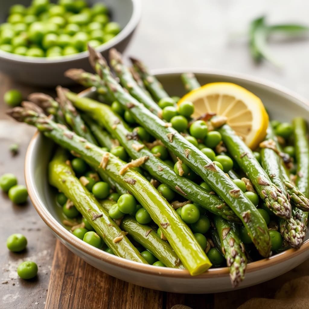Ristet asparges og erter