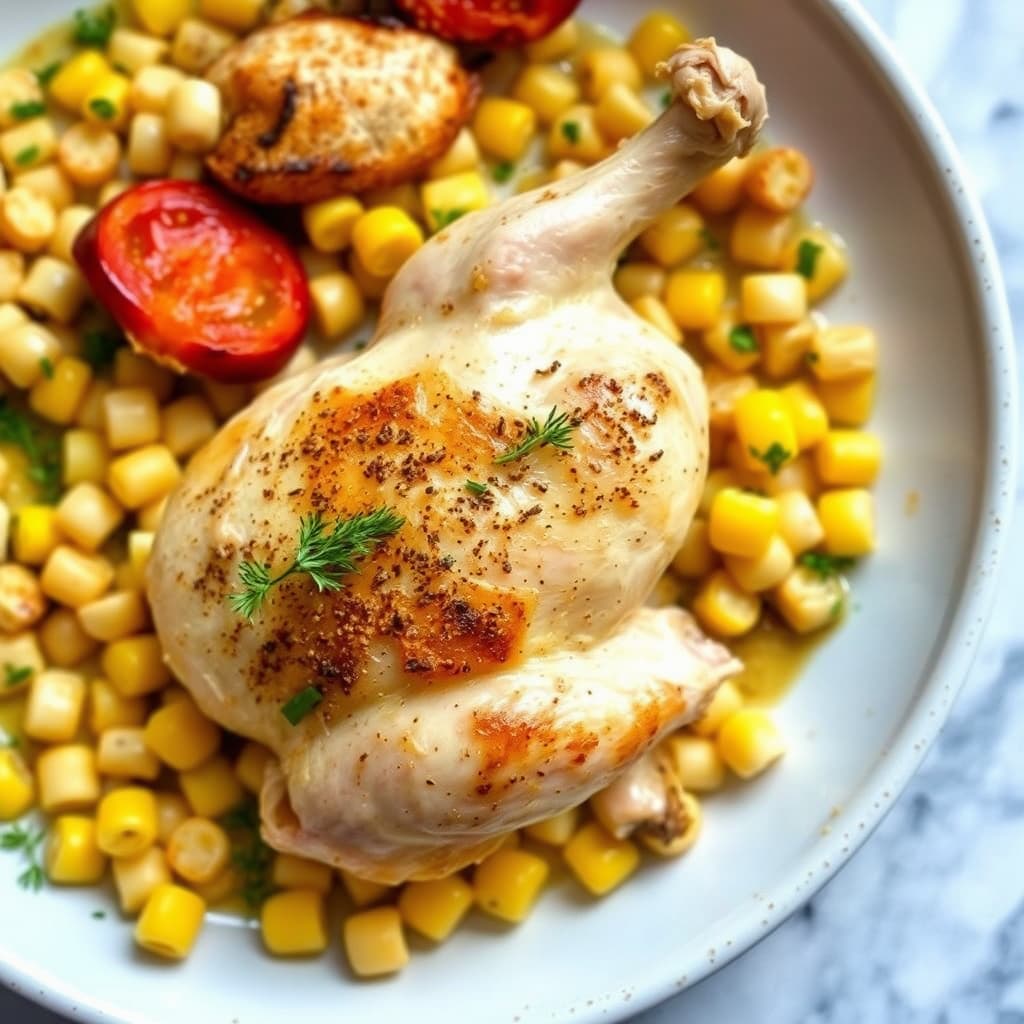 Ristet babykylling med maismelk-succotash