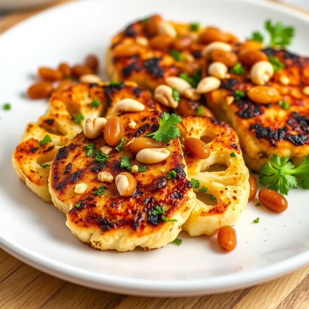 Ristet blomkålsteak med gylne rosiner og pinjekjerner