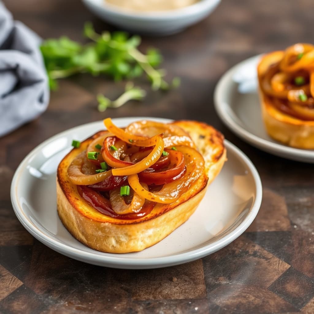 Ristet brød med karamellisert løk