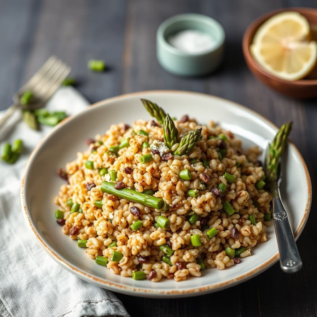 Ristet bygg og asparges "risotto"