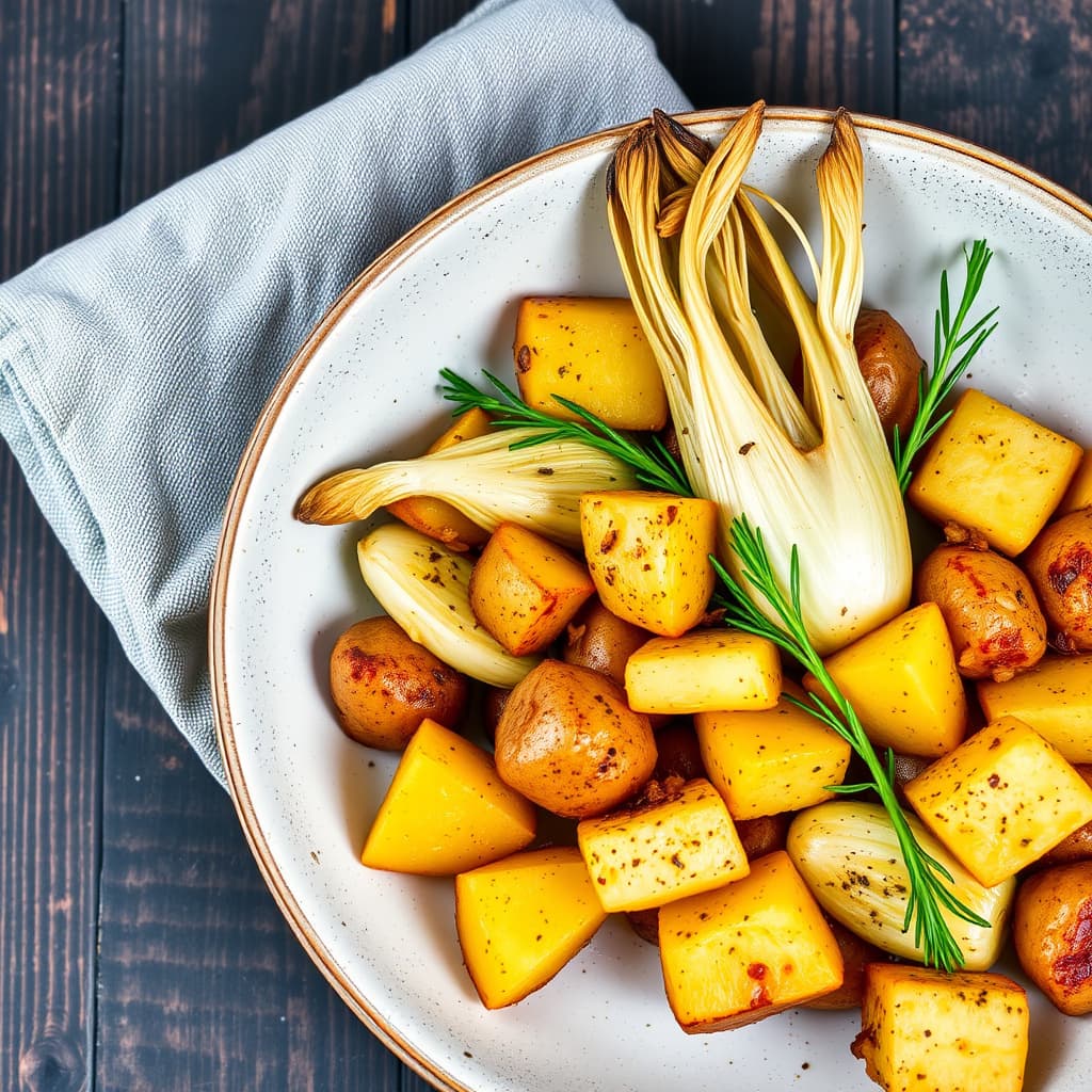 Ristet fennikel og poteter