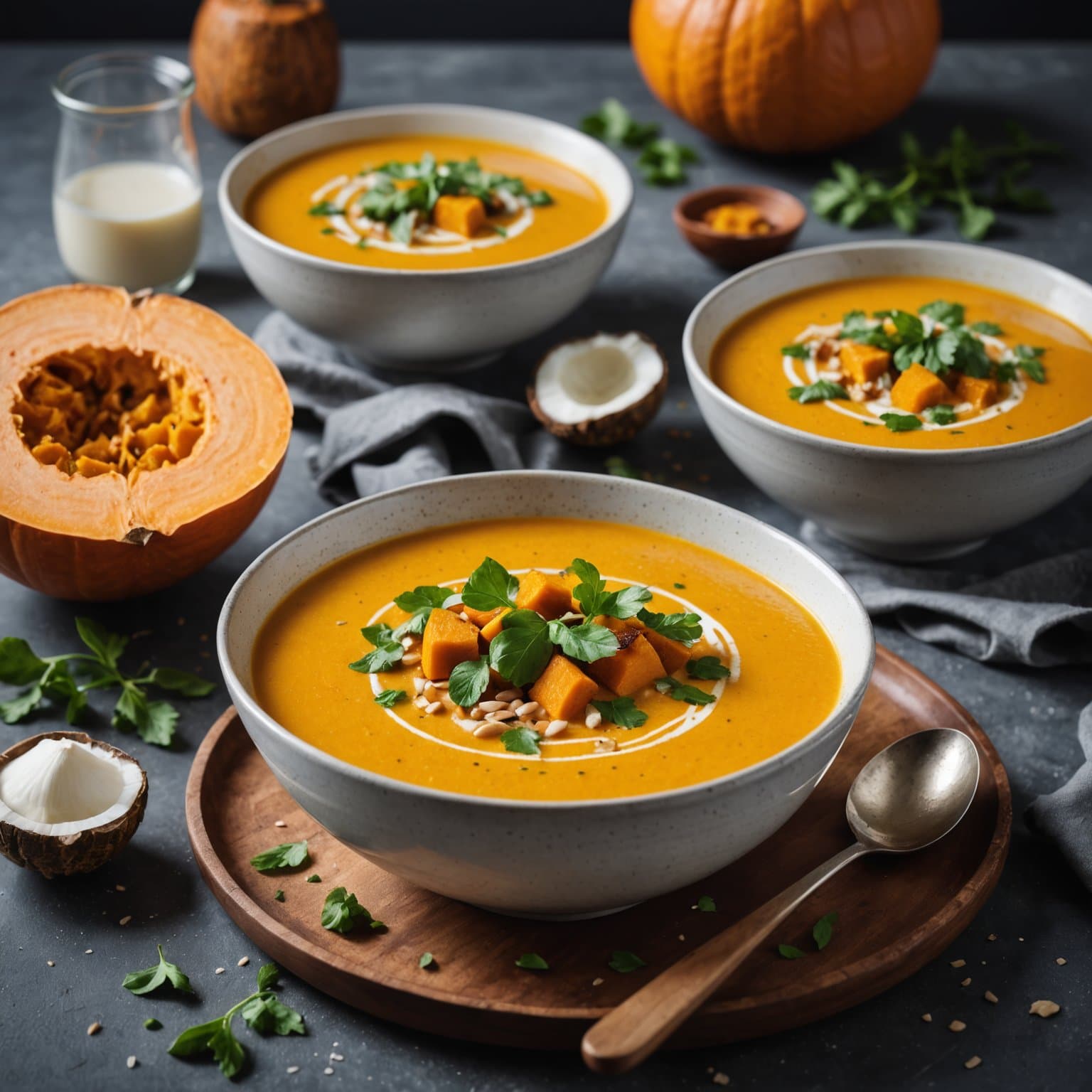 Ristet gresskar- og kokosnøttvannssuppe