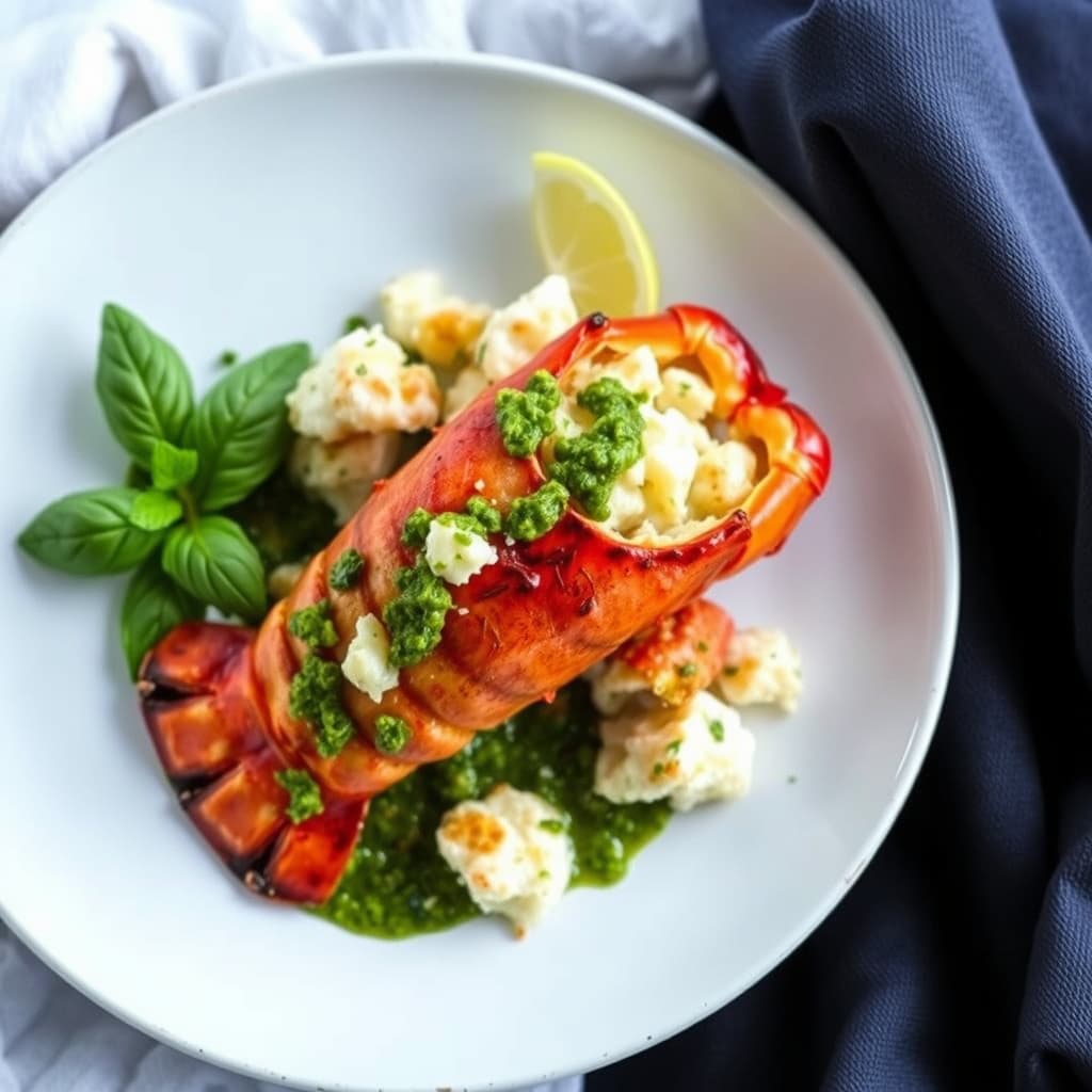 Ristet hummer med basilikum- og myntesaus