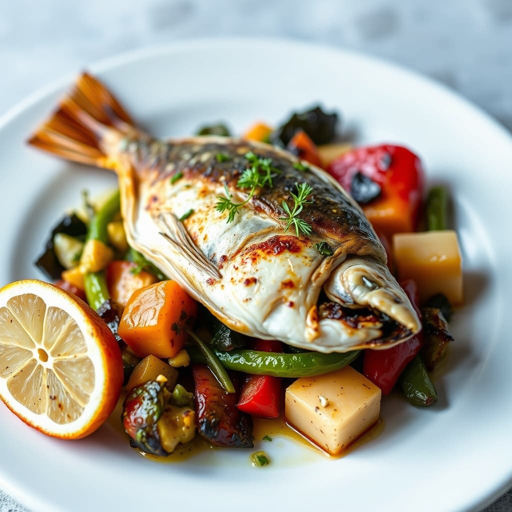 Ristet John Dory med 'Barigoule' av artisjokk og paprika