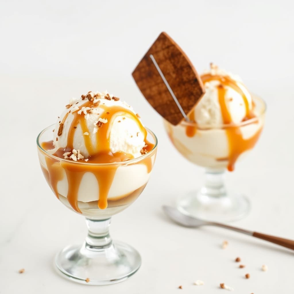 Ristet kokos-karamelliskrem-sundaes