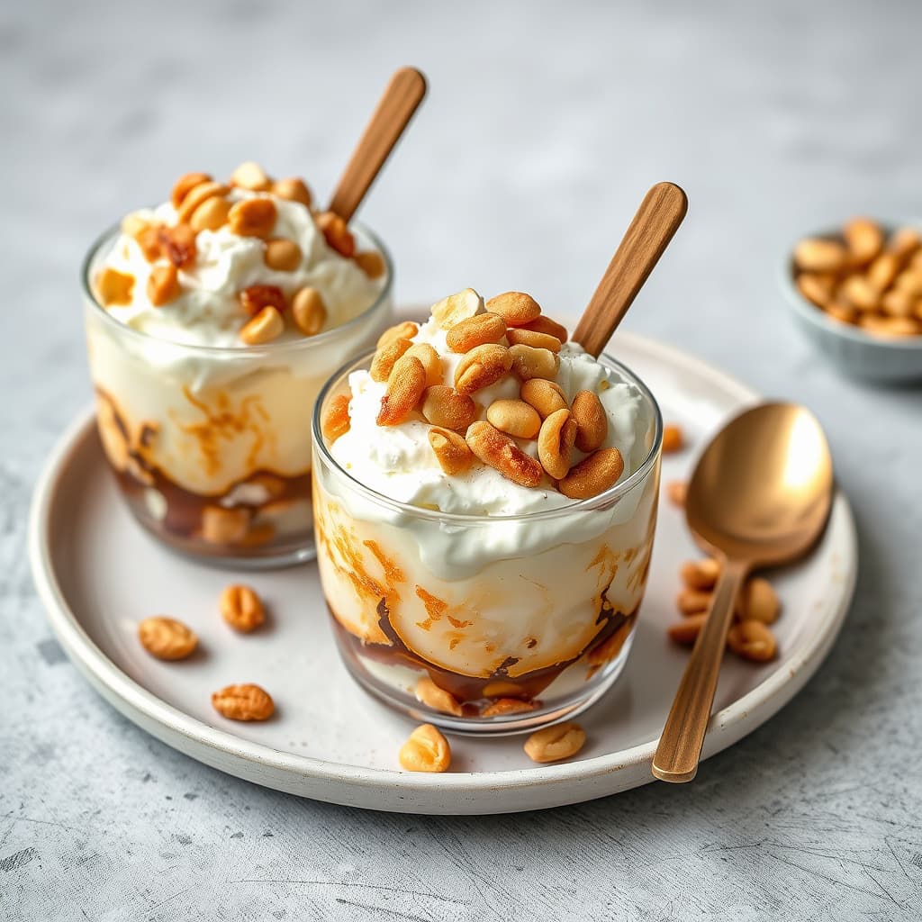 Ristet kokosnøtt-sundae med kandiserte peanøtter