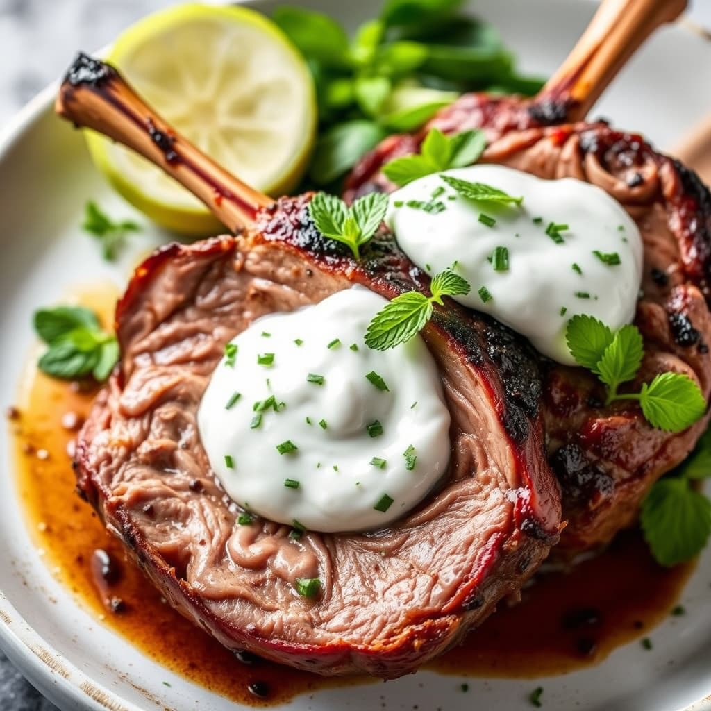 Ristet lammelår med mynte og agurk-yogurt