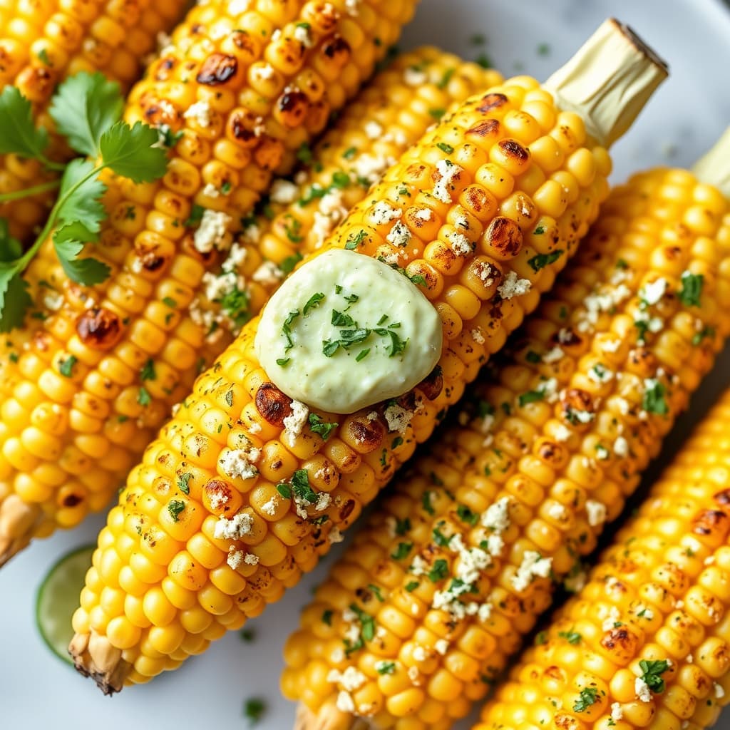 Ristet maiskolbe med koriander-lime-smør