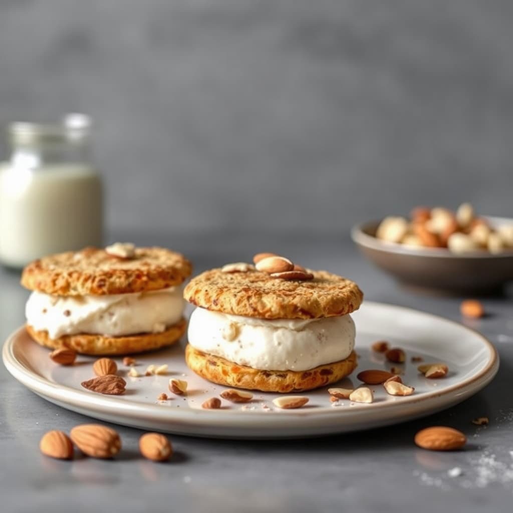 Ristet mandel iskrem-sandwiches