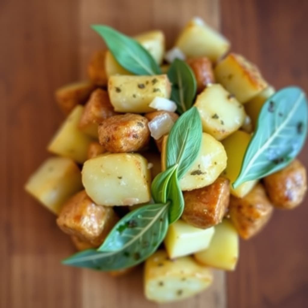 Ristet nypotetsalat med salvieblader