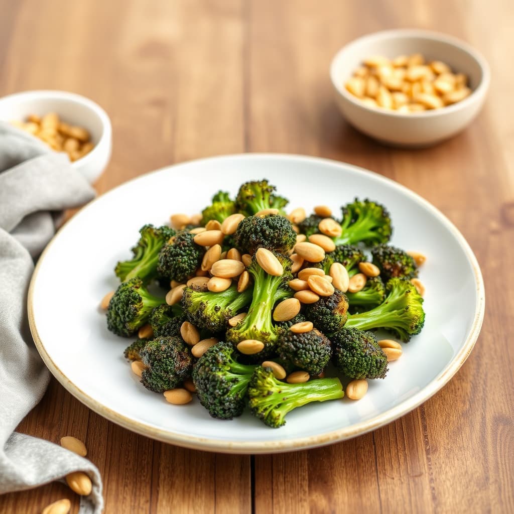 Ristet og brent brokkoli med peanøtter