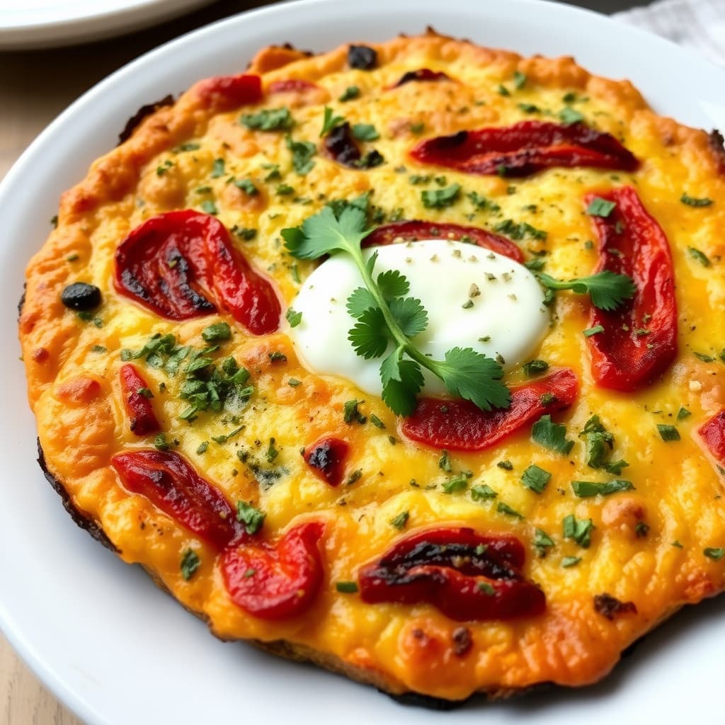 Ristet rød paprika og fersk urtefrittata