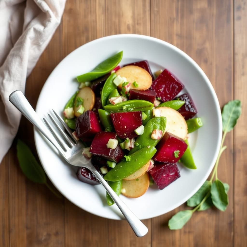 Ristet rødbete- og sukkerertesalat