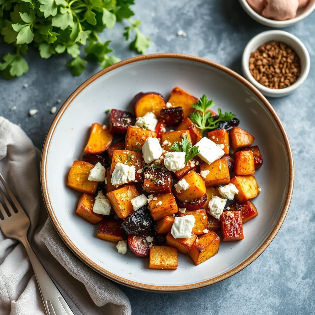 Ristet rotgrønnsaksblanding med fetaost