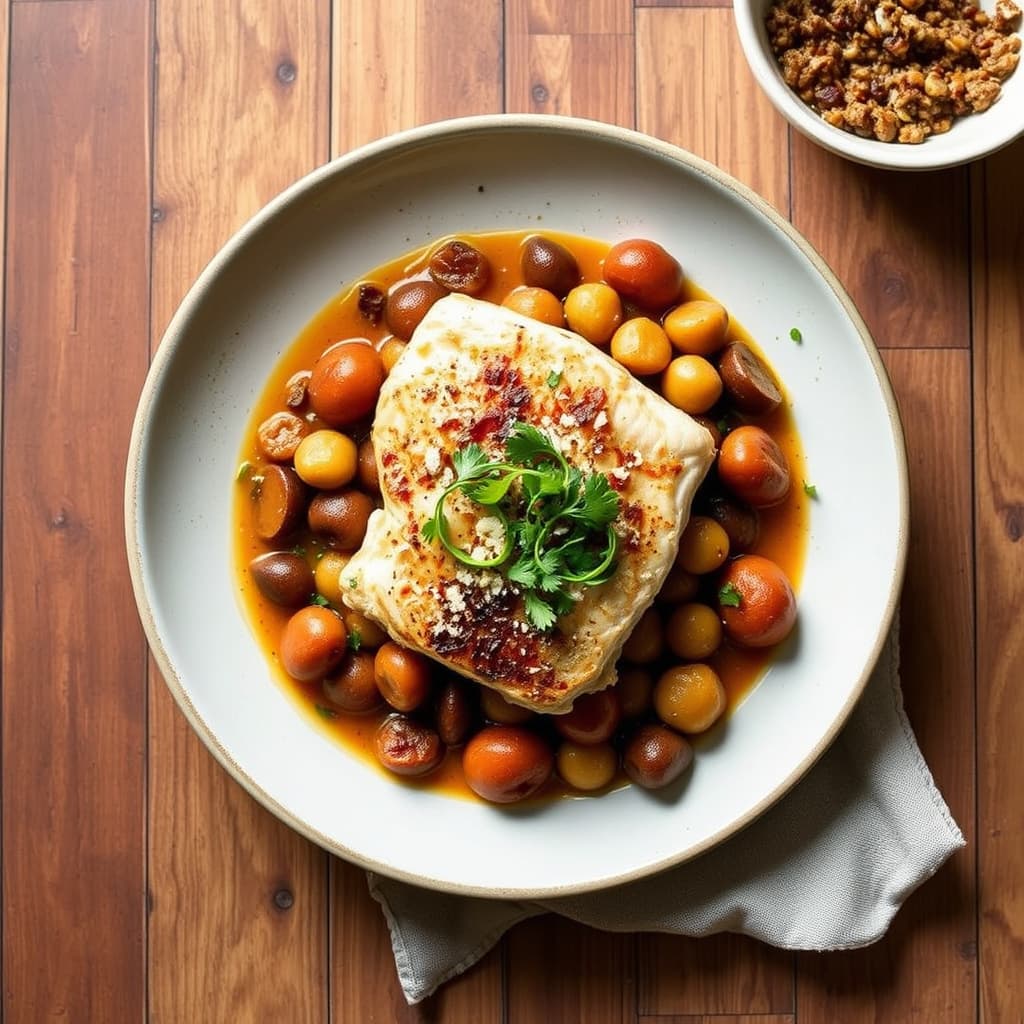 Ristet steinbiter, fennikel og kastanjetagine