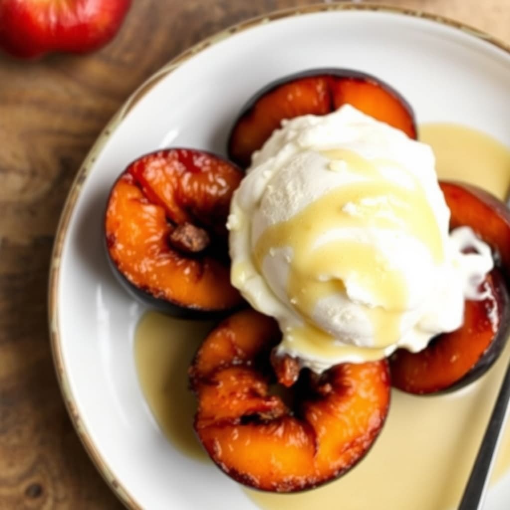 Ristet steinfrukt med vaniljeis