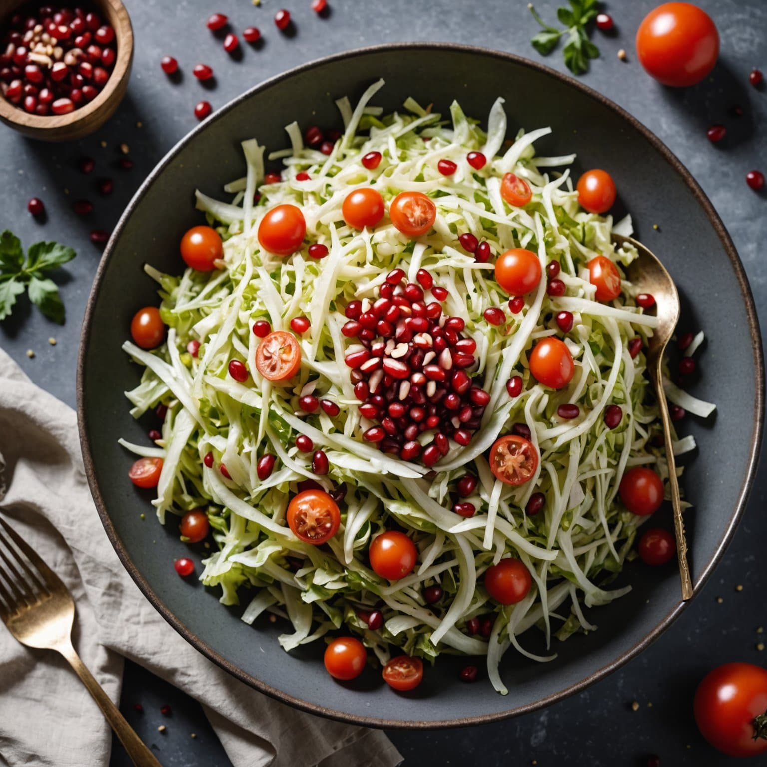 Riv salat av kål med granateple og tomater