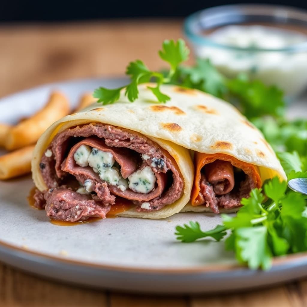 Roastbiff og blåmuggost-rull