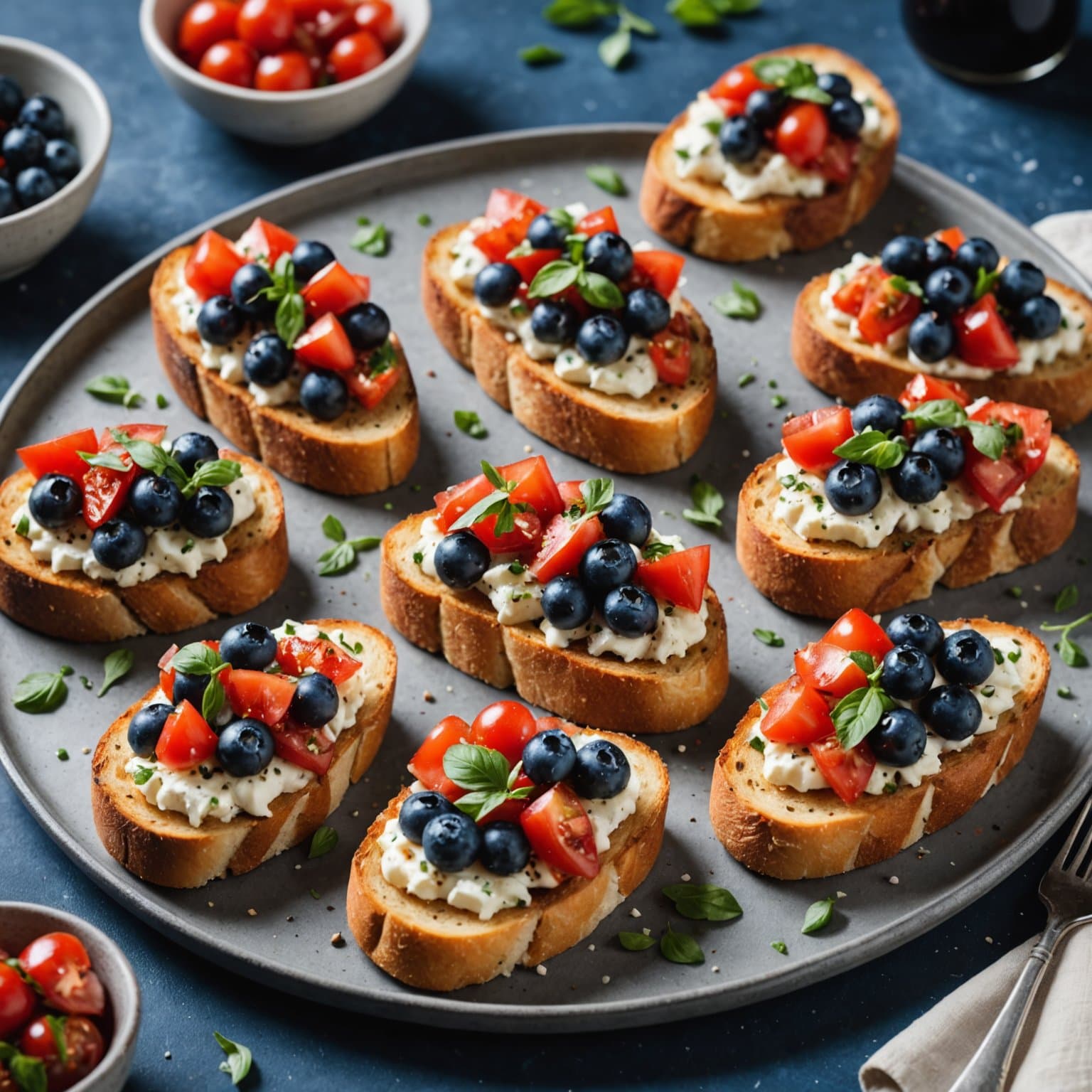 Rød, hvit og blå bruschetta