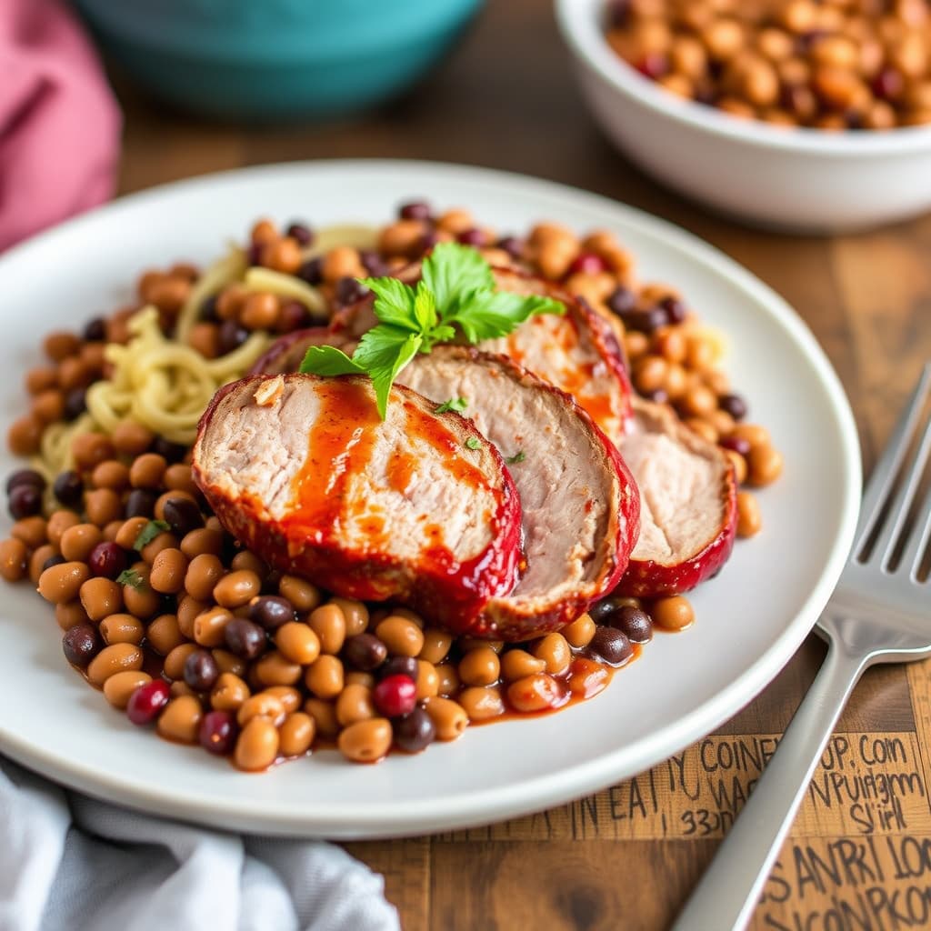 Rødøy-glassert svinenakke med svarte øyne-bønner