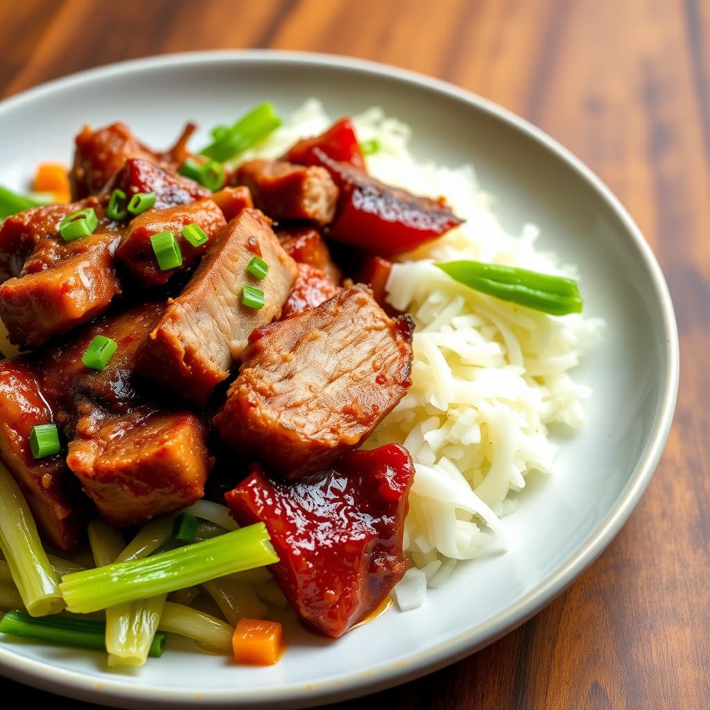 Rødt stekt svinekjøtt med Shanghai-kål (Pappa)