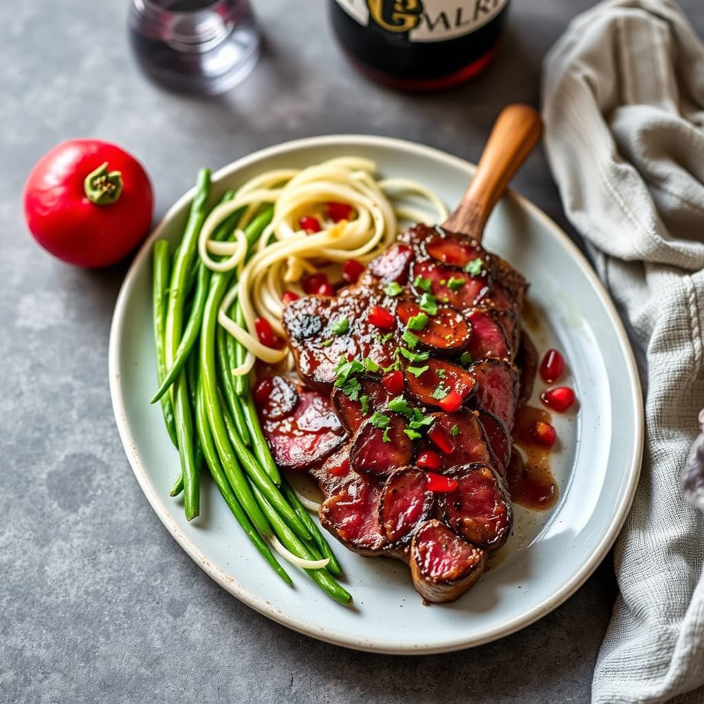 Rødvin- og granatepleskåret hangeribbe med cipollini-løk