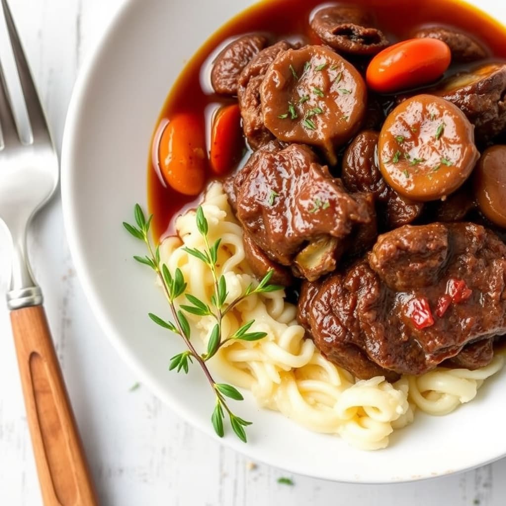 Rødvinsgryte med storfekjøtt og porcini-sopp