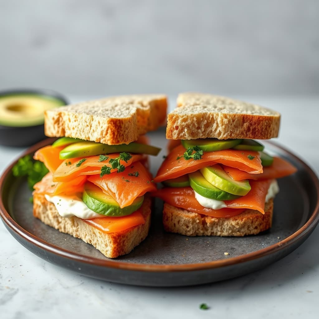 Røkelaks med avokado og wasabi- kremostfingermatvarer
