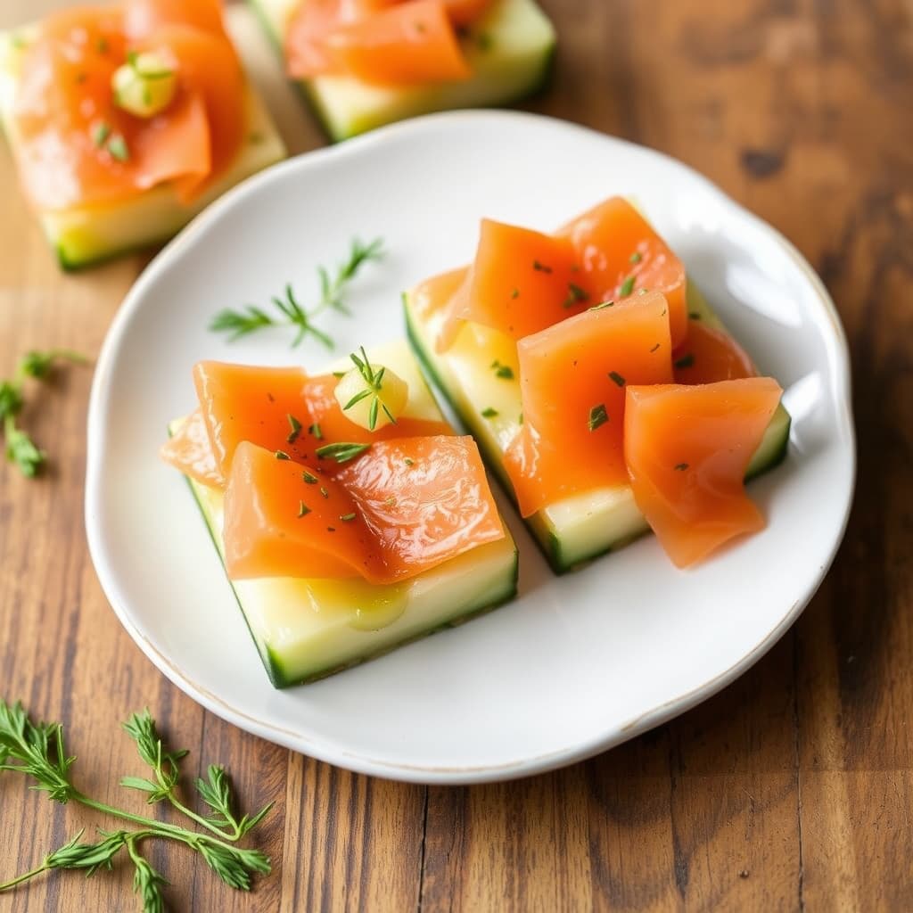 Røkelaks og agurk-kuber