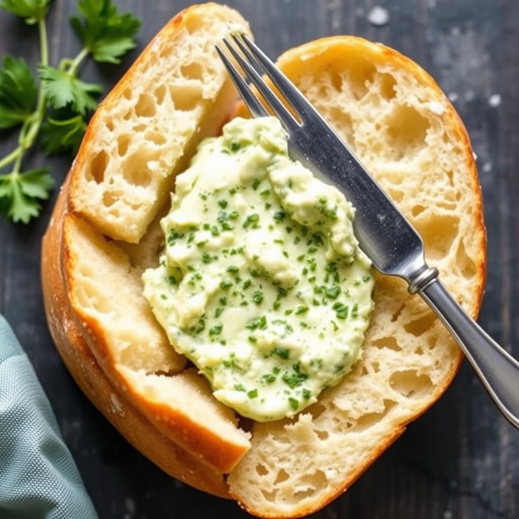 Røkt baguette med hvitløk- og persille-smør