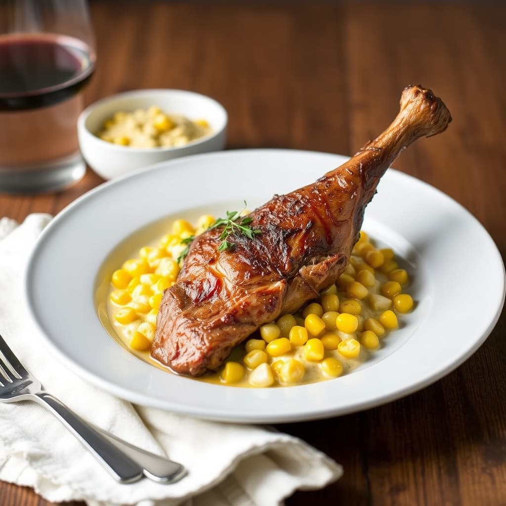 Røkt kalkunlår Osso Buco med kremet mais