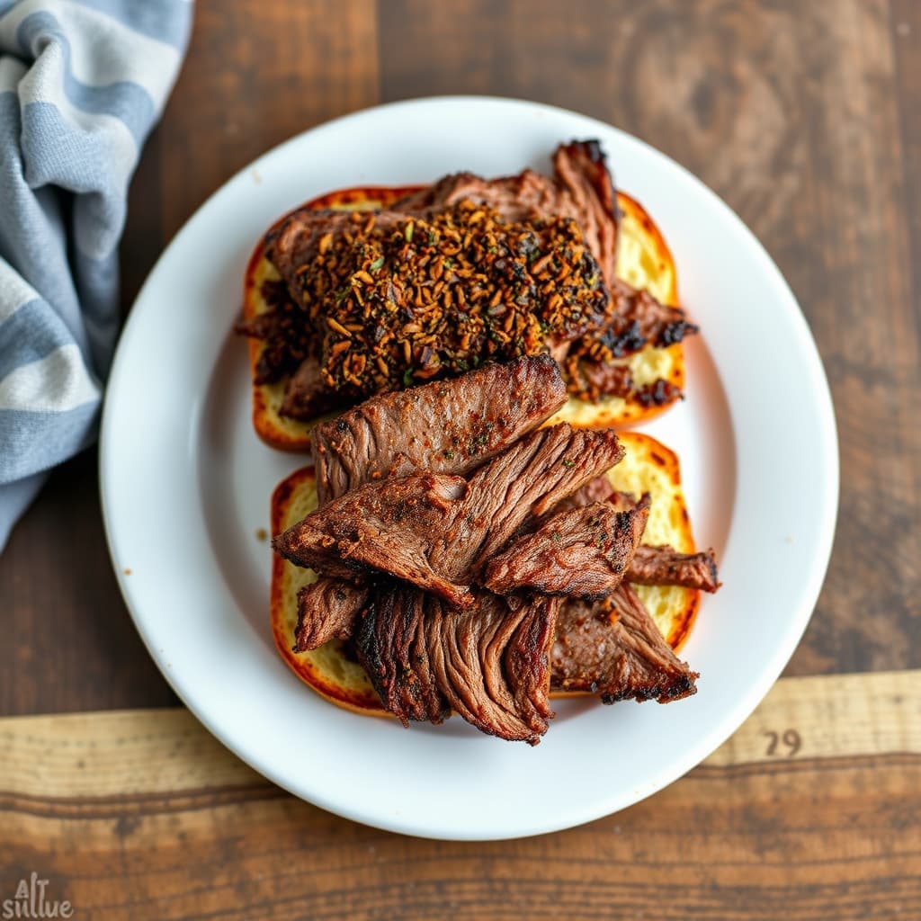 Røkt, krydret, Texas-stil brisket på Texas-toast