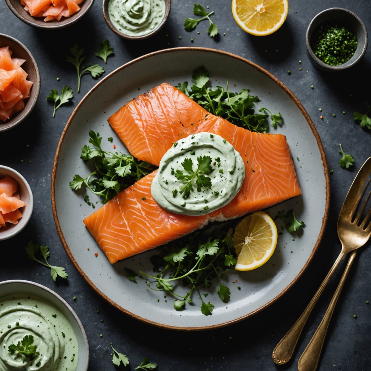 Røkt laks med korianderrømme