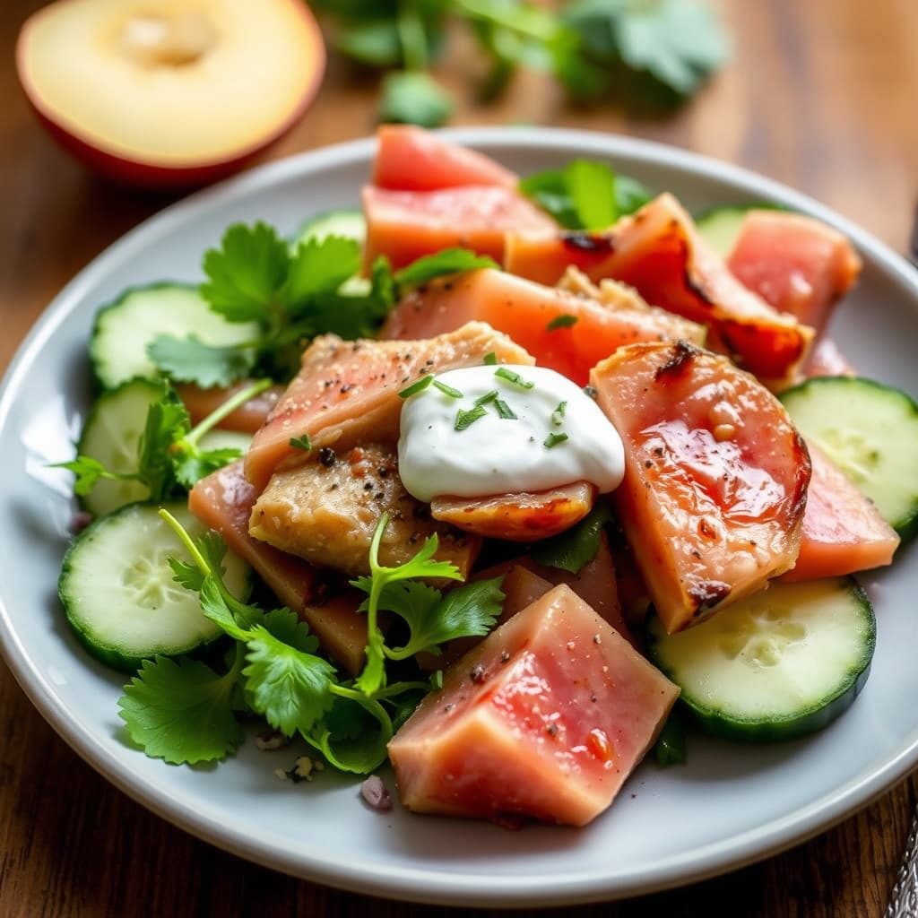 Røkt tunfisk med yoghurt- og agurksalat