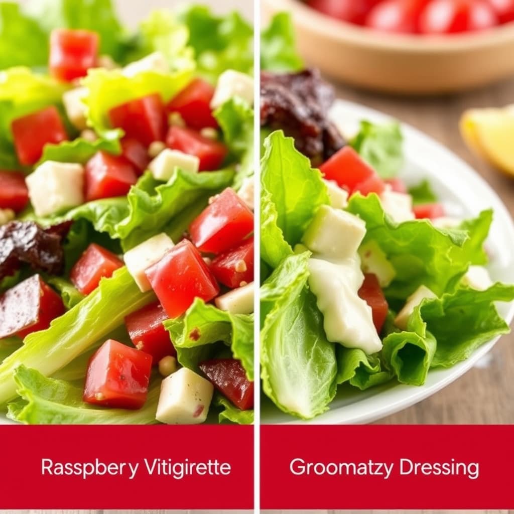 Romaine-salat med valgfri bringebærdressing eller kremet italiensk dressing