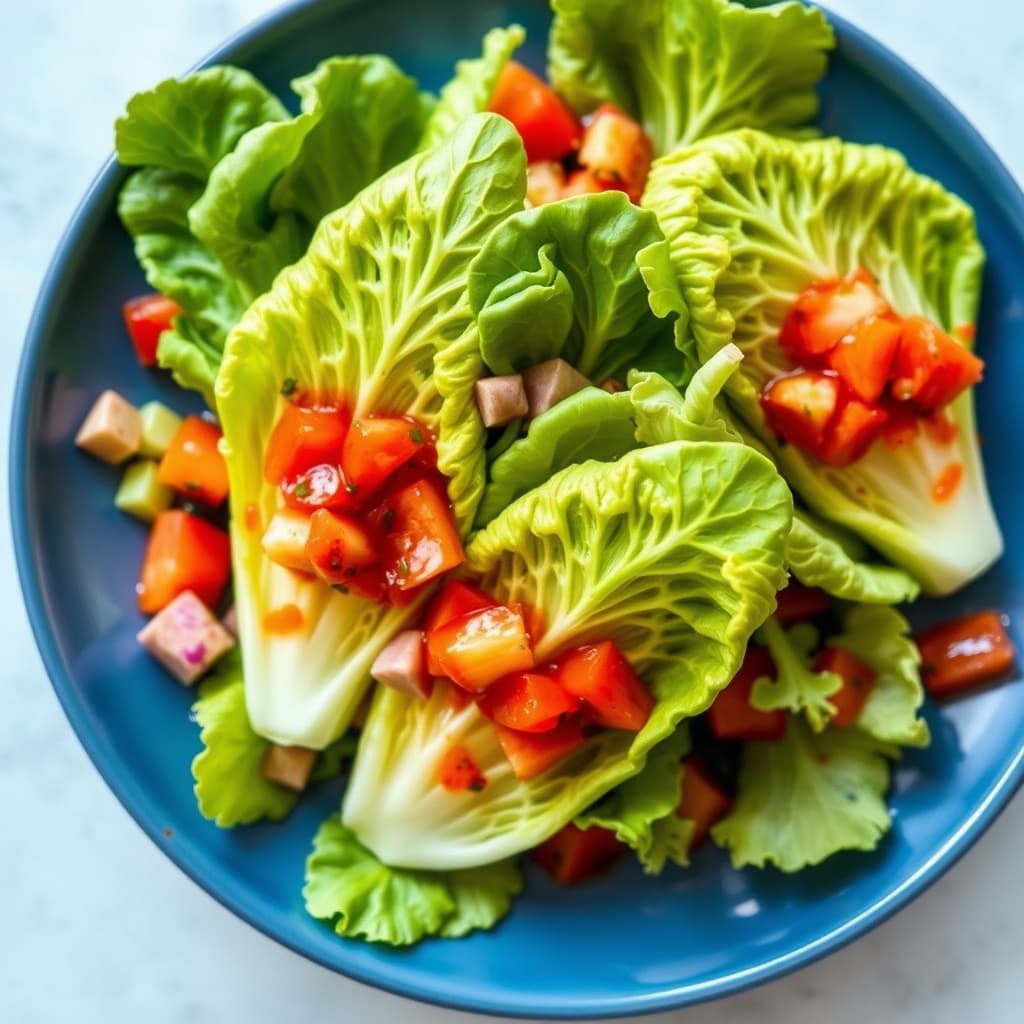 Romainehjerter med rød pepper-vinaigrette